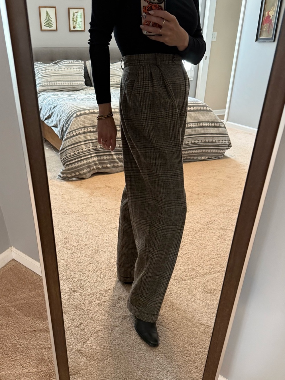 Vintage 90’s High-Waist Plaid Wide-Leg Trousers - Brown - Picture 3 of 10